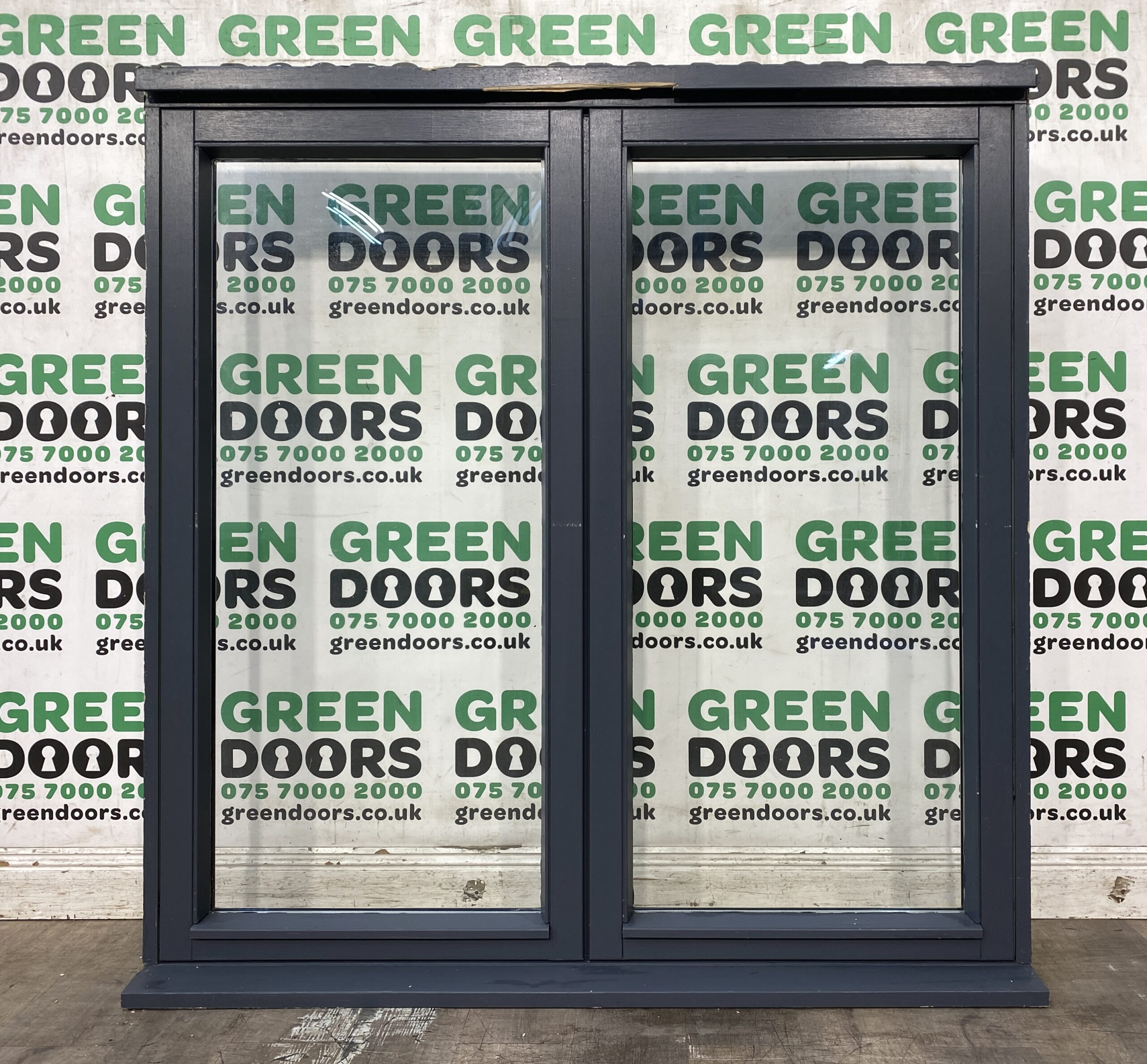 TIMBER WOODEN FIXED WINDOW EXTERNAL EXTERIOR WIDE DOUBLE GLAZED GREY WHITE USED