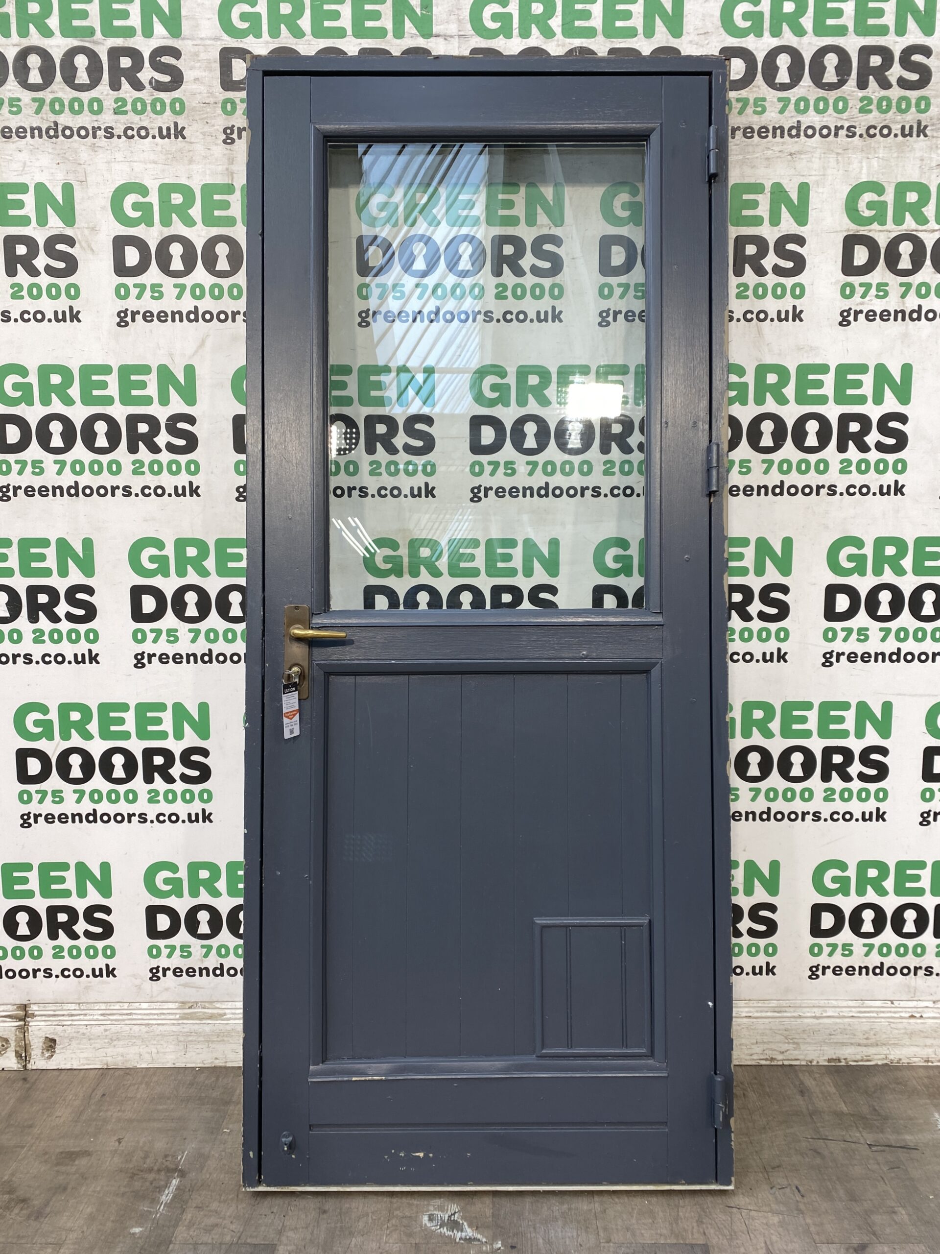 HALF PANEL WOODEN DOOR TIMBER OUTWARDS OPENING EXTERNAL USED EXTERIOR GREY WOOD