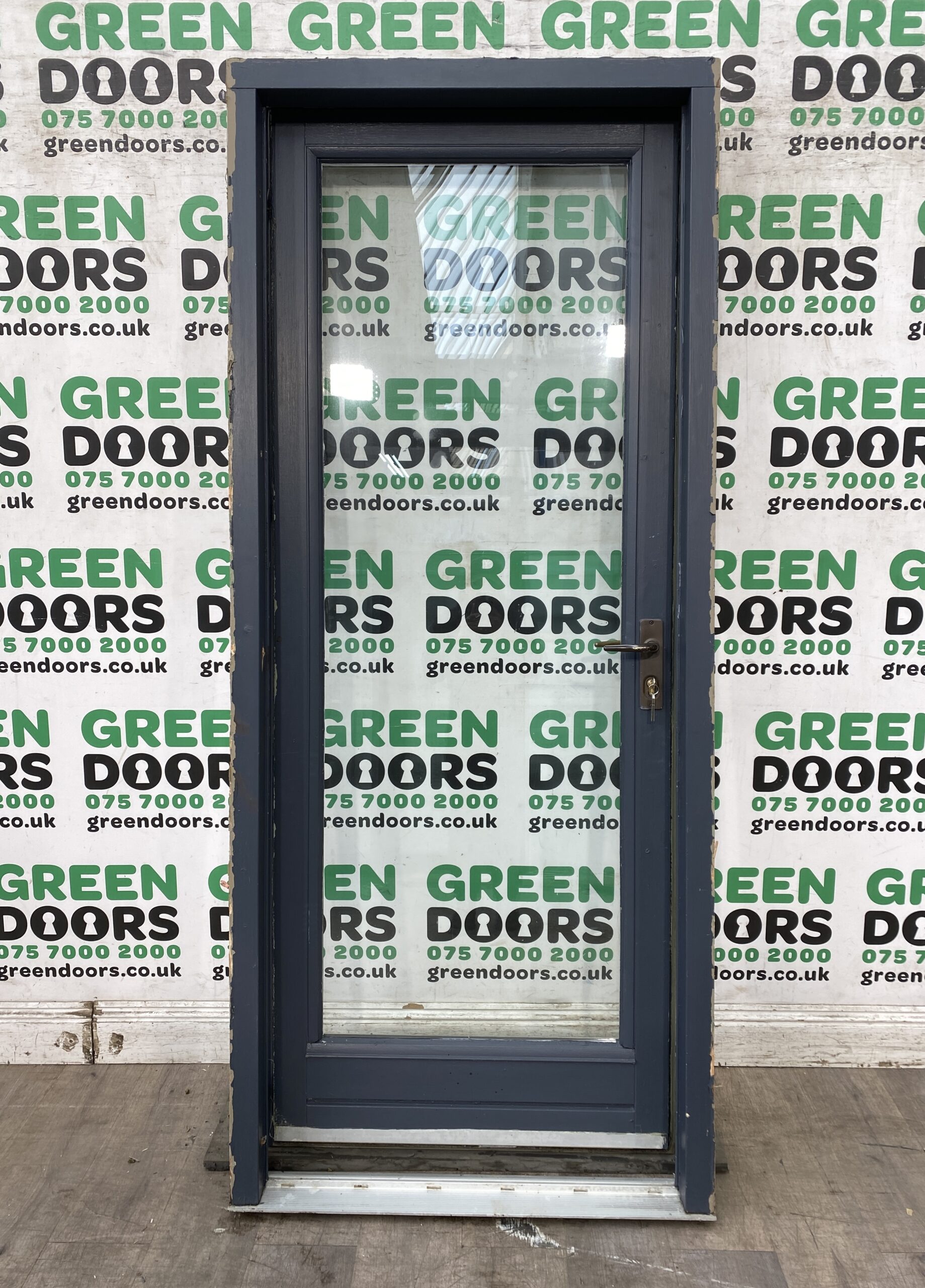 GREY WOODEN BACK DOOR EXTERNAL EXTERIOR ALL GLASS DOUBLE GLAZED USED WHITE
