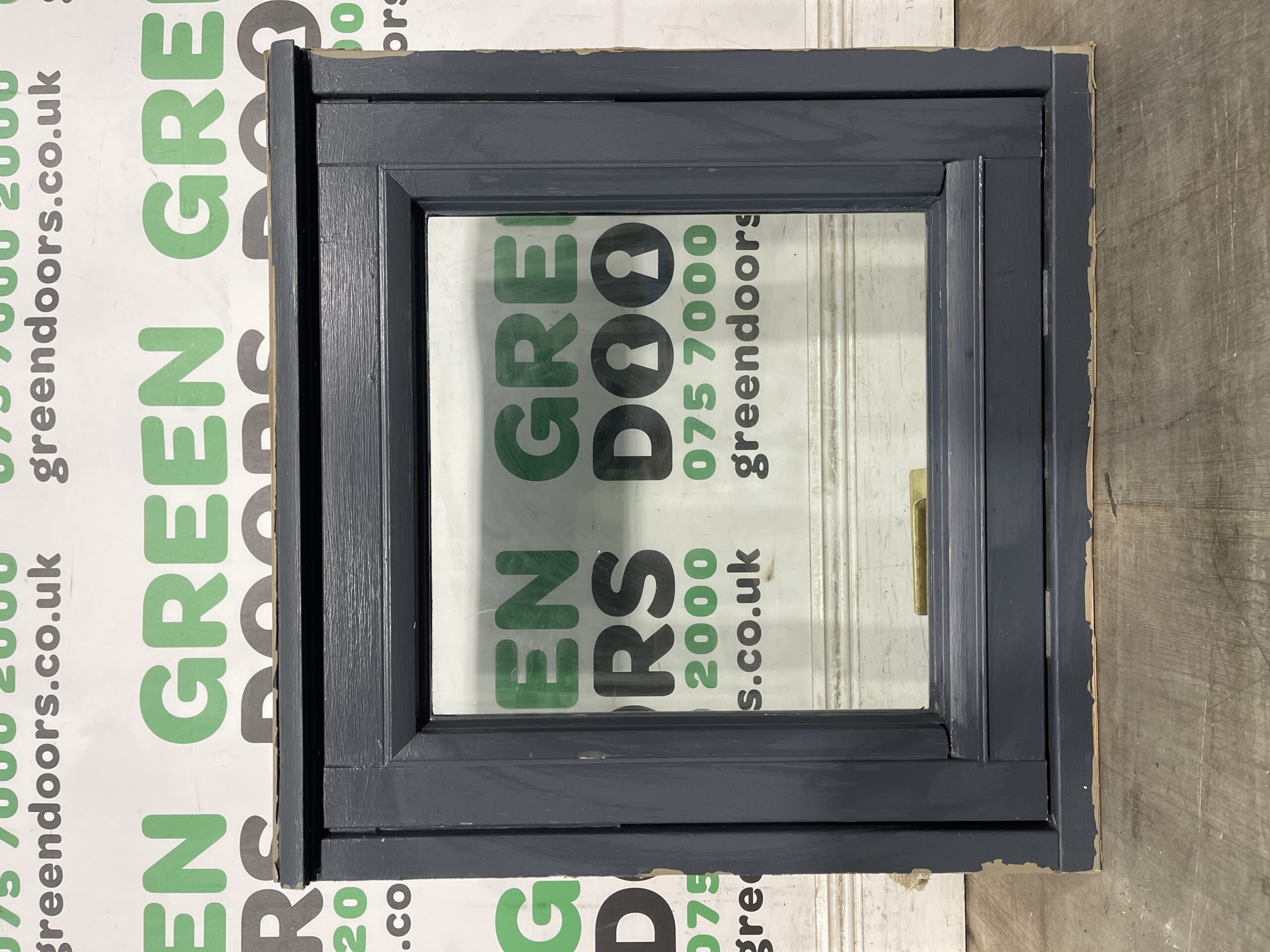 SMALL TOP HUNG WINDOW EXTERNAL DOUBLE GLAZED USED TIMBER WOODEN GREY EXTERIOR