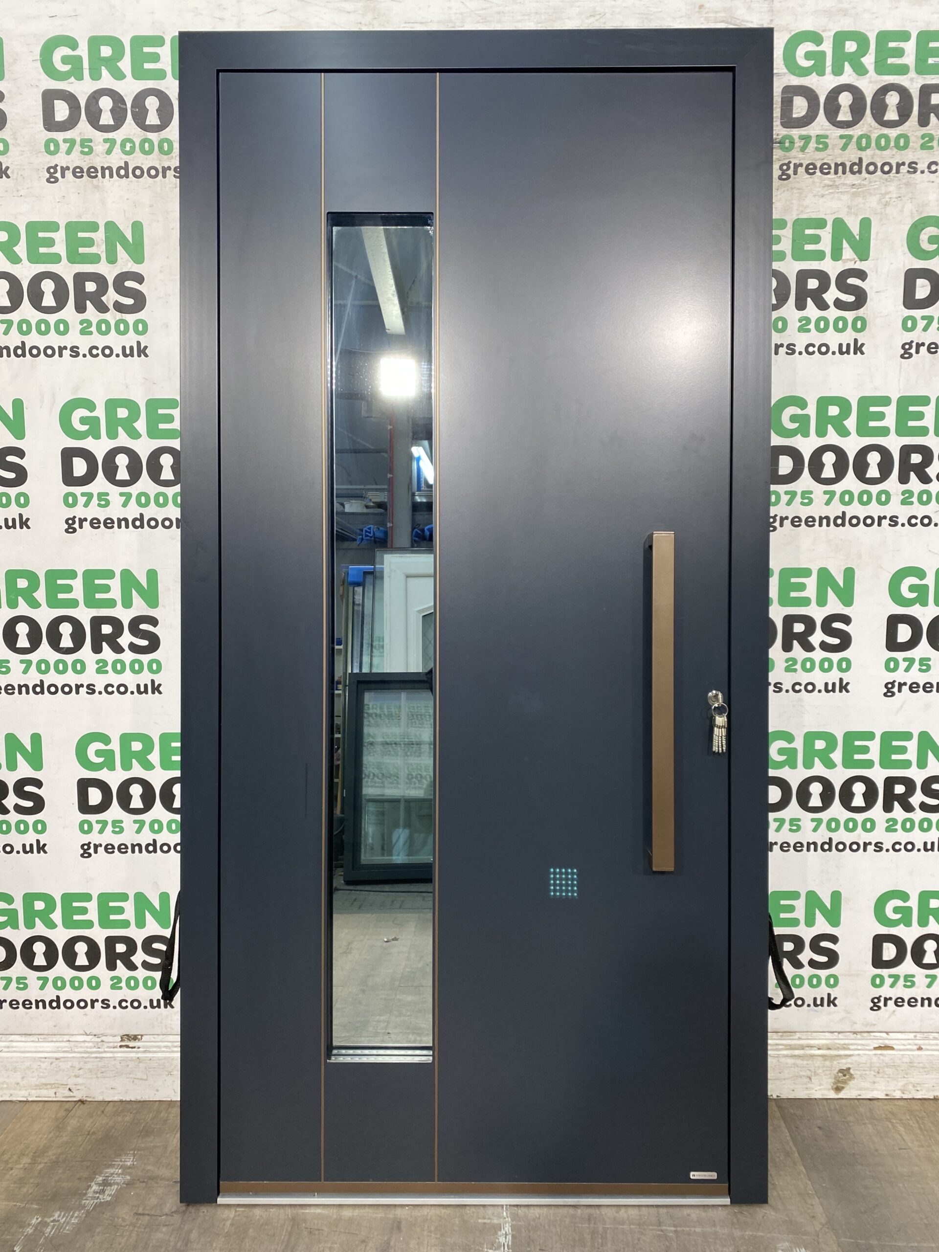 ANTHRACITE GREY FRONT DOOR MODERN ALUMINIUM EXTERNAL MIRRORED GLASS EXTERIOR