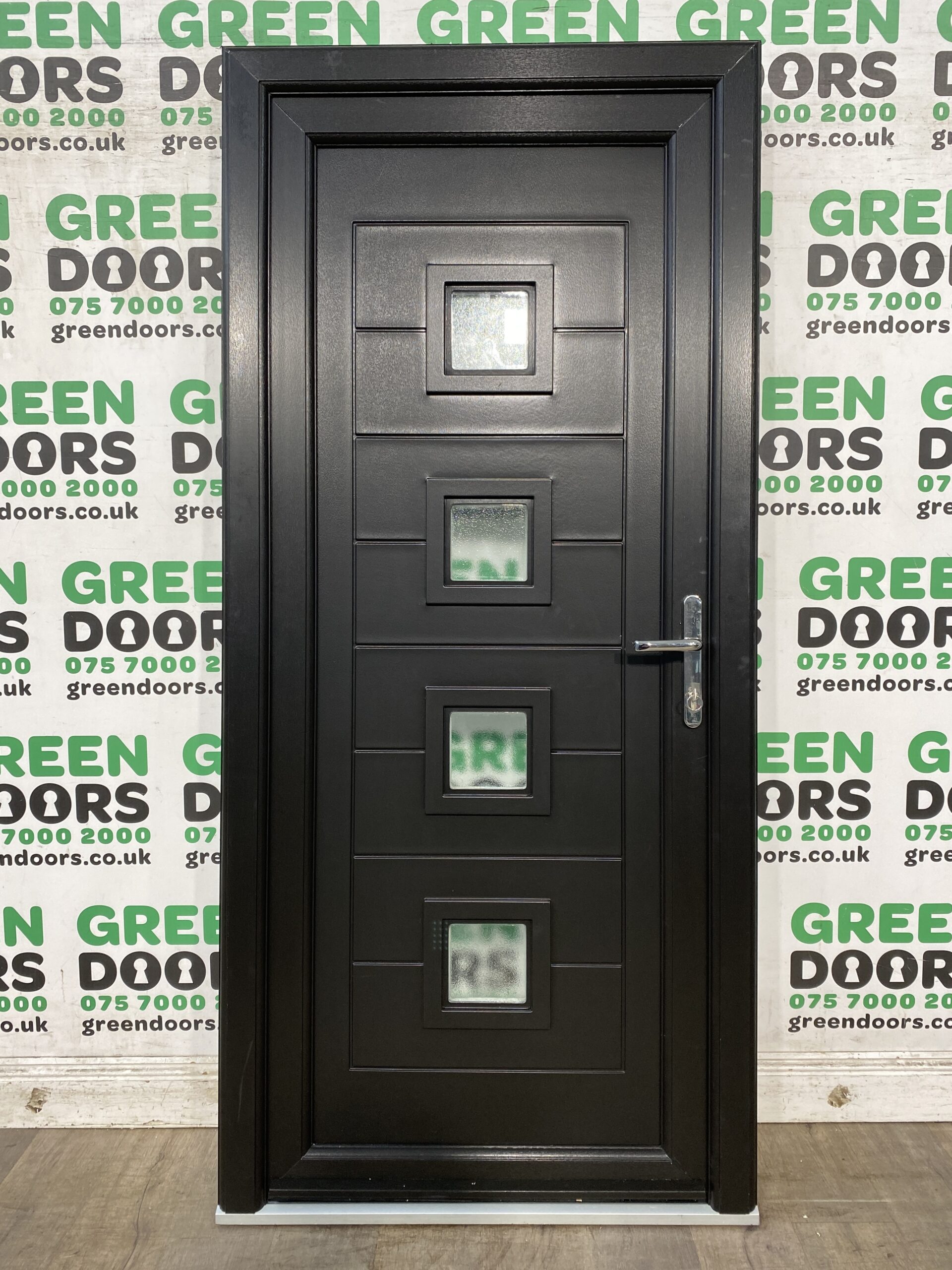 BLACK UPVC FRONT DOOR DOUBLE GLAZED PLASTIC EXTERIOR WHITE PVC NEW EXTERNAL