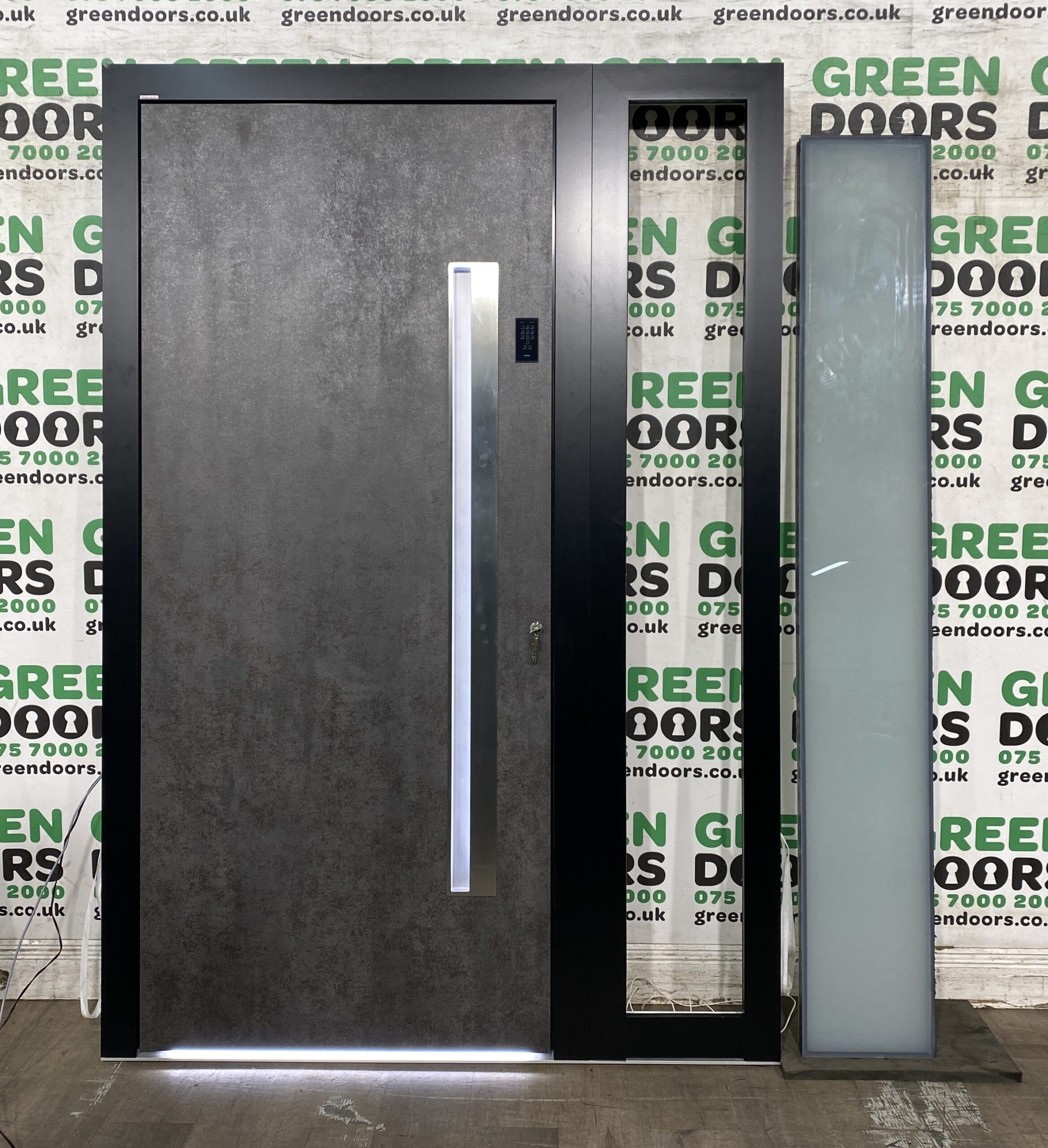 MODERN FRONT DOOR WITH SIDE LIGHT INDUSTRIAL LONG BAR HANDLE INTERNORM NEW