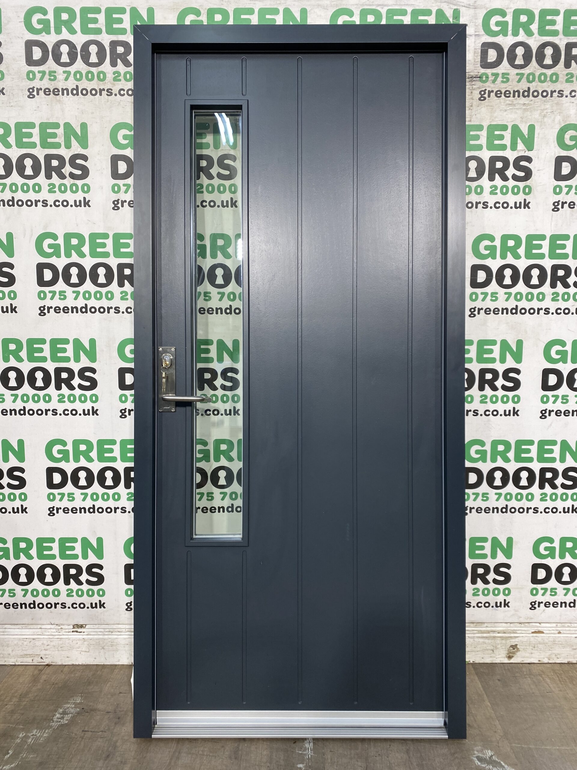 GREY MODERN FRONT DOOR ANTHRACITE RATIONAL RAL 7016 9010 TRIPLE GLAZED LAMINATED