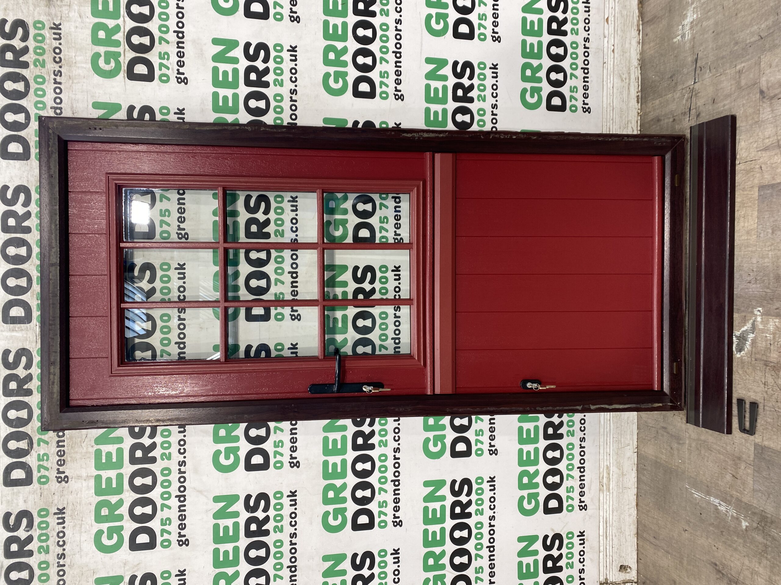 STABLE COMPOSITE BACK DOOR DANISH HALF GEORGIAN BARS RED HERITAGE SOLIDOR