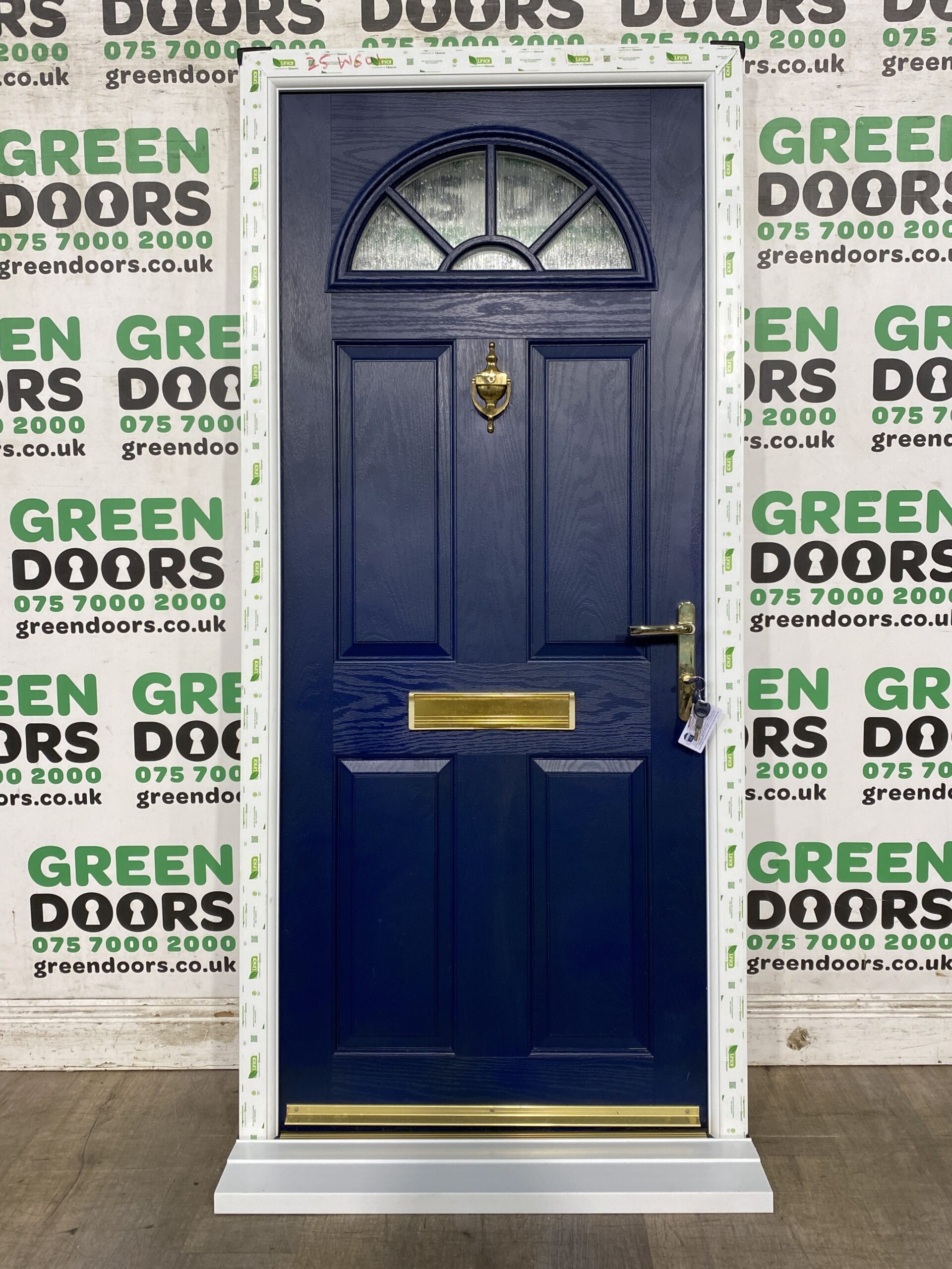 ARCHED COMPOSITE FRONT DOOR CAROLINE GLASS EXTERNAL WOODGRAIN BLUE NAVY NEW