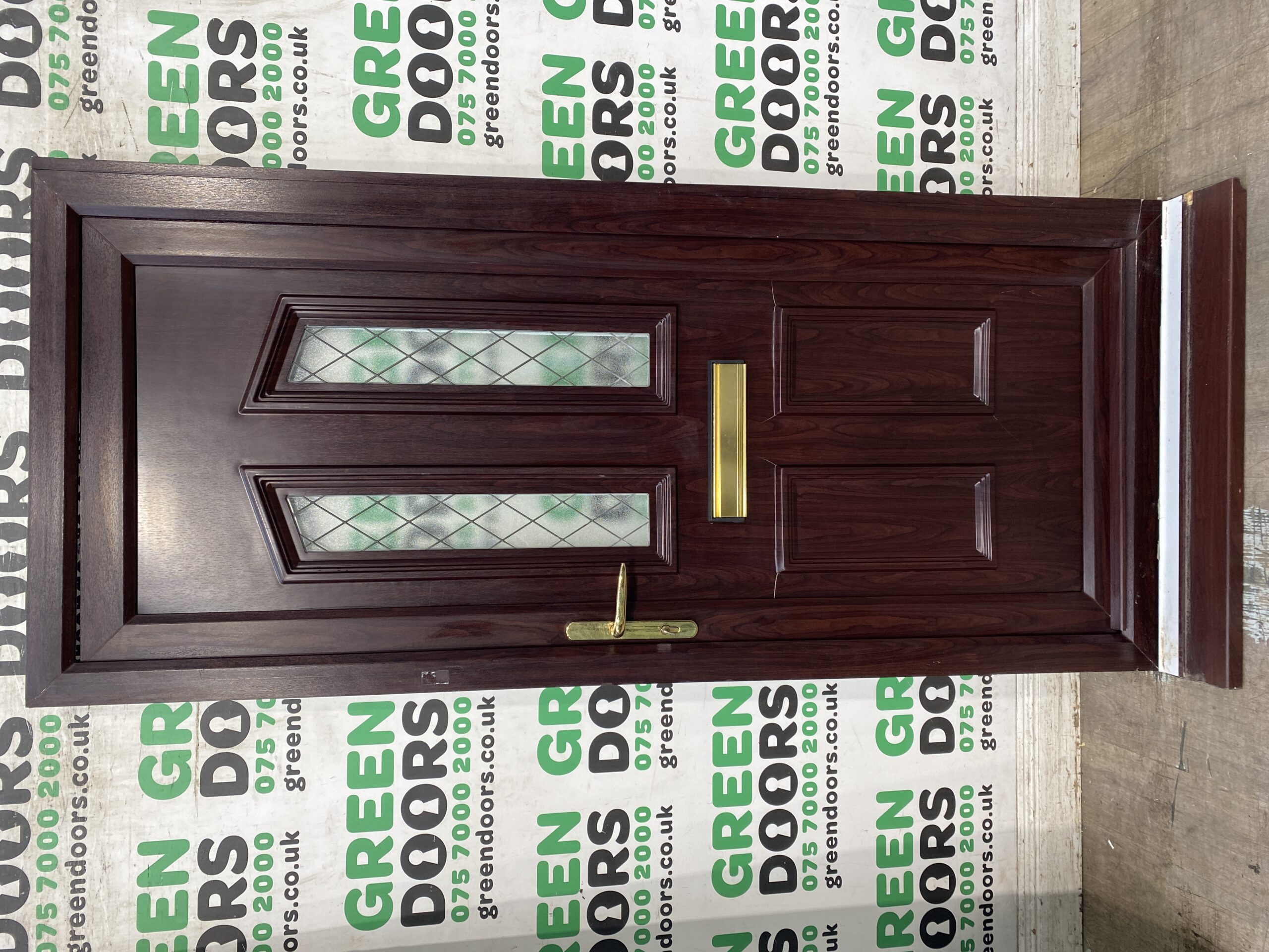 USED UPVC FRONT DOOR BROWN PLASTIC FROSTED GLASS EXTERNAL EXTERIOR DOUBLE GLAZED