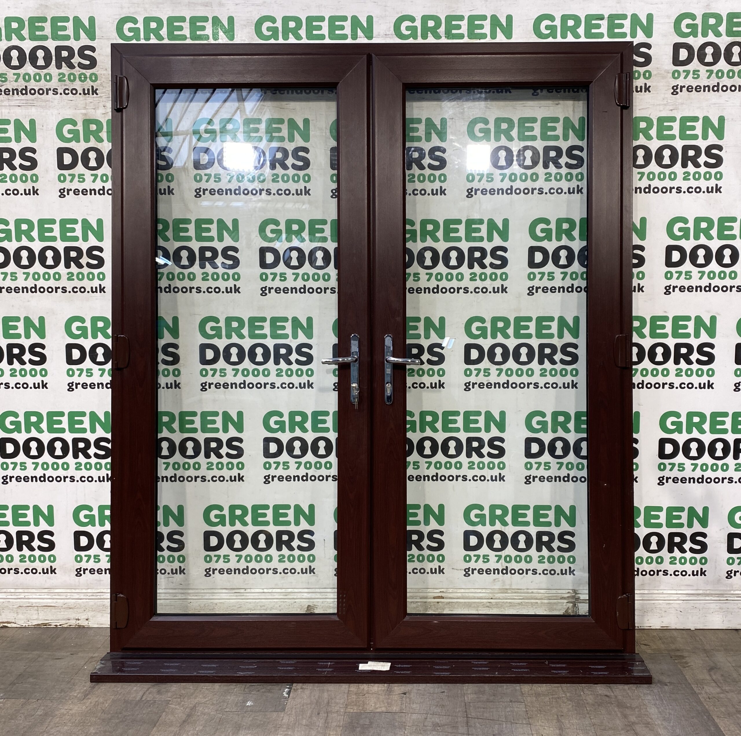 ROSEWOOD FRENCH DOORS BROWN WOODGRAIN WOOD GRAIN EXTERNAL EXTERIOR UPVC PVCU PVC