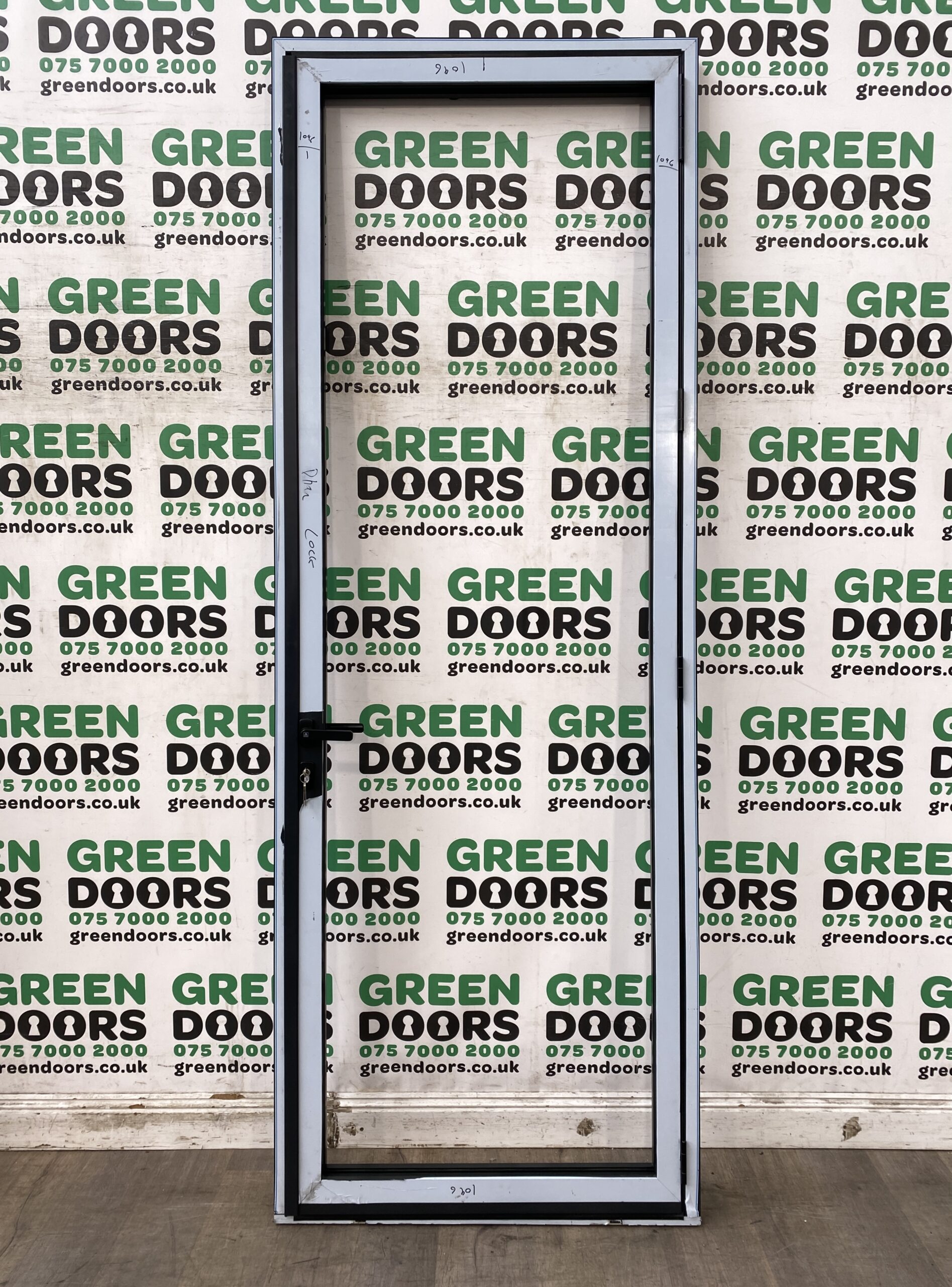 TALL THIN BACK DOOR ALUMINIUM ALL GLASS FULL NARROW GREY OUTWARDS OPENING NEW