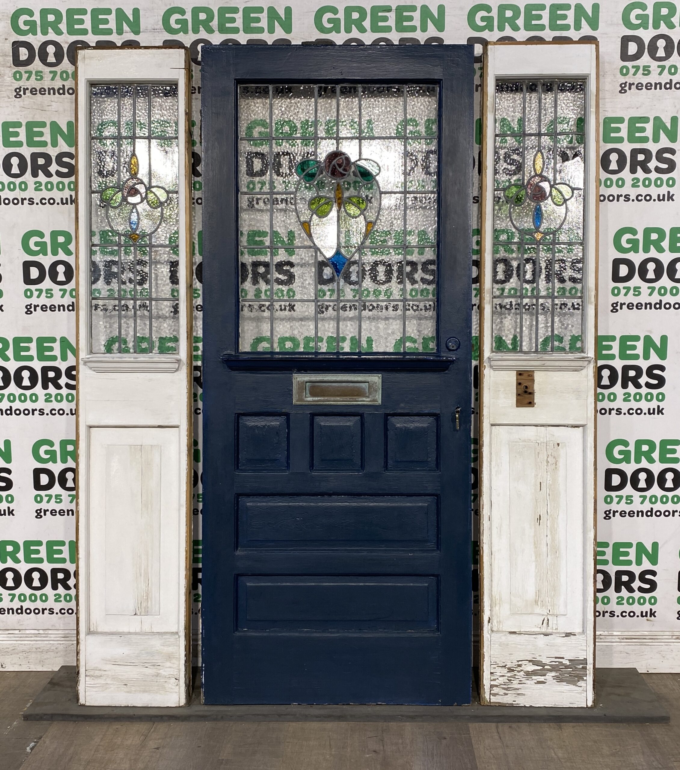 ART DECO FRONT DOOR WITH SIDE LIGHTS PANNELS WINDOWS ROSE LEADED STAINED GLASS