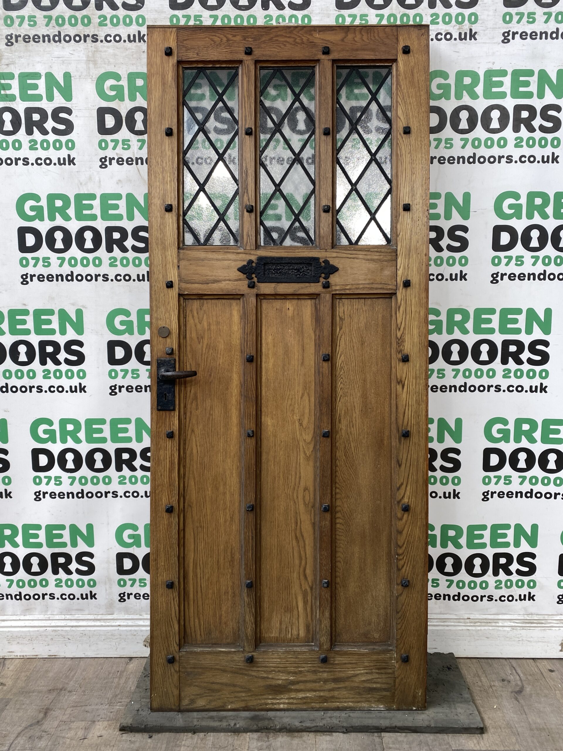 STUDDED OAK FRONT DOOR 1930S SOLID HARDWOOD GOTHIC CASTLE ORIGINAL TIMBER PERIOD