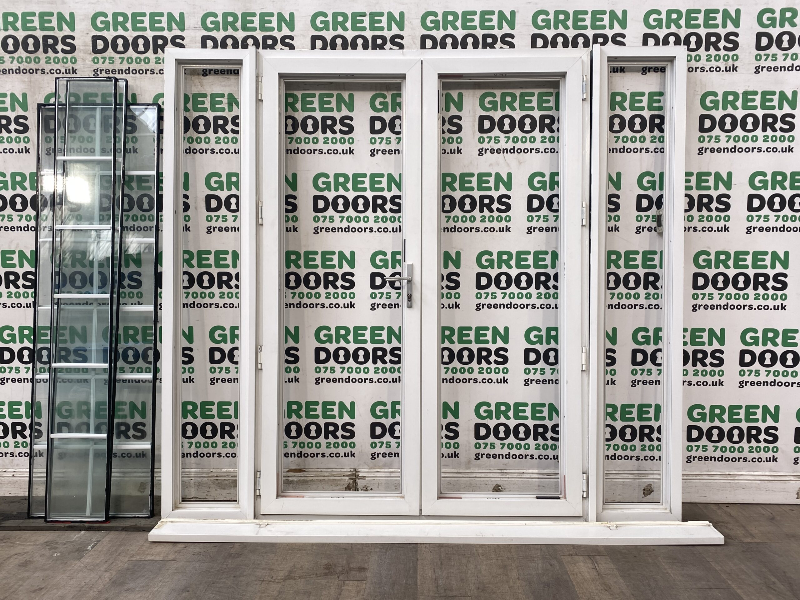 HERITAGE UPVC FRENCH DOORS WITH SIDELIGHTS GEORGIAN BARS WHITE PLASTIC EXTERNAL