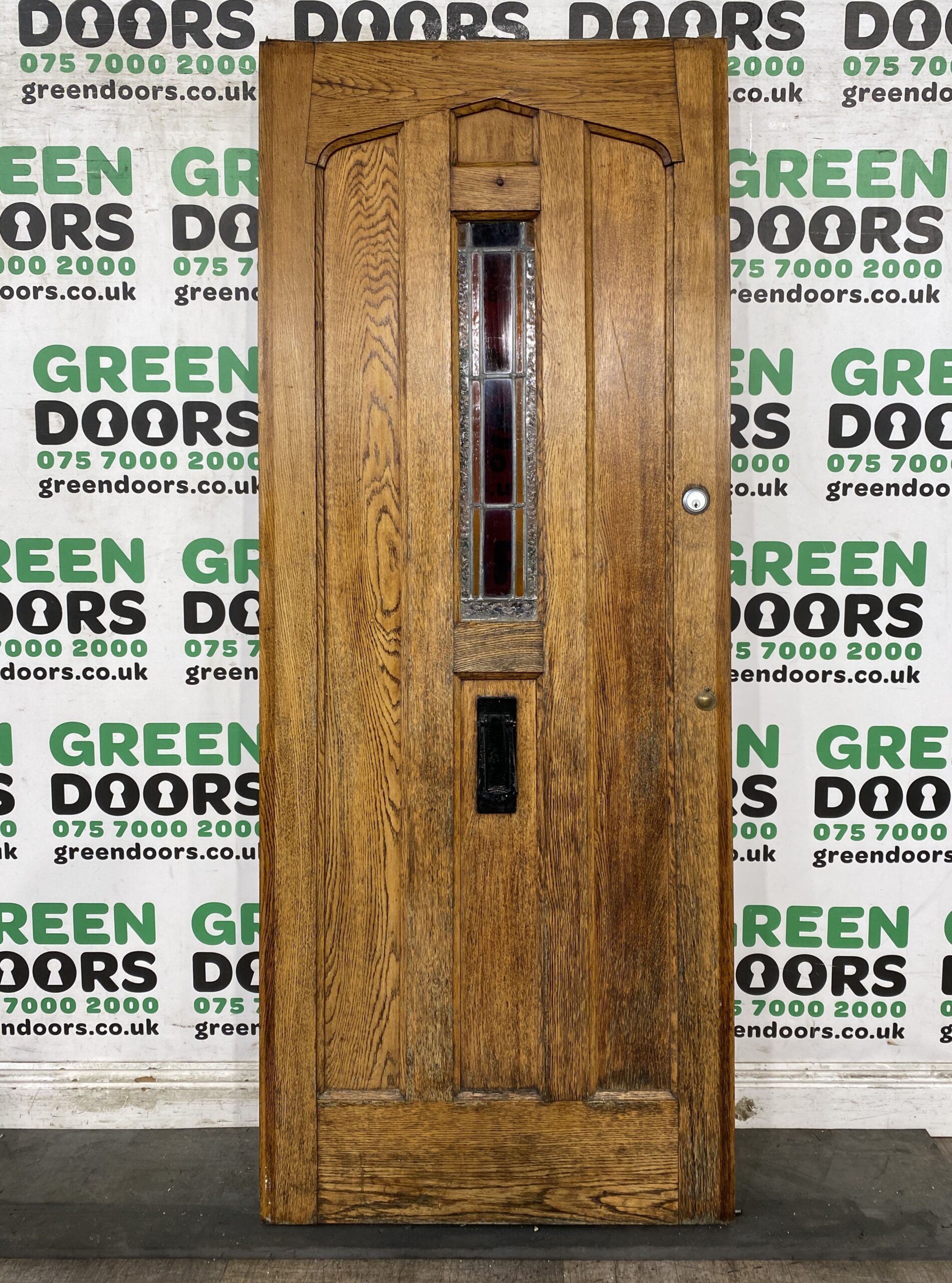 STAINED GLASS FRONT DOOR SOLID OAK LEADED 1930S 1920S HARDWOOD EXTERNAL EXTERIOR