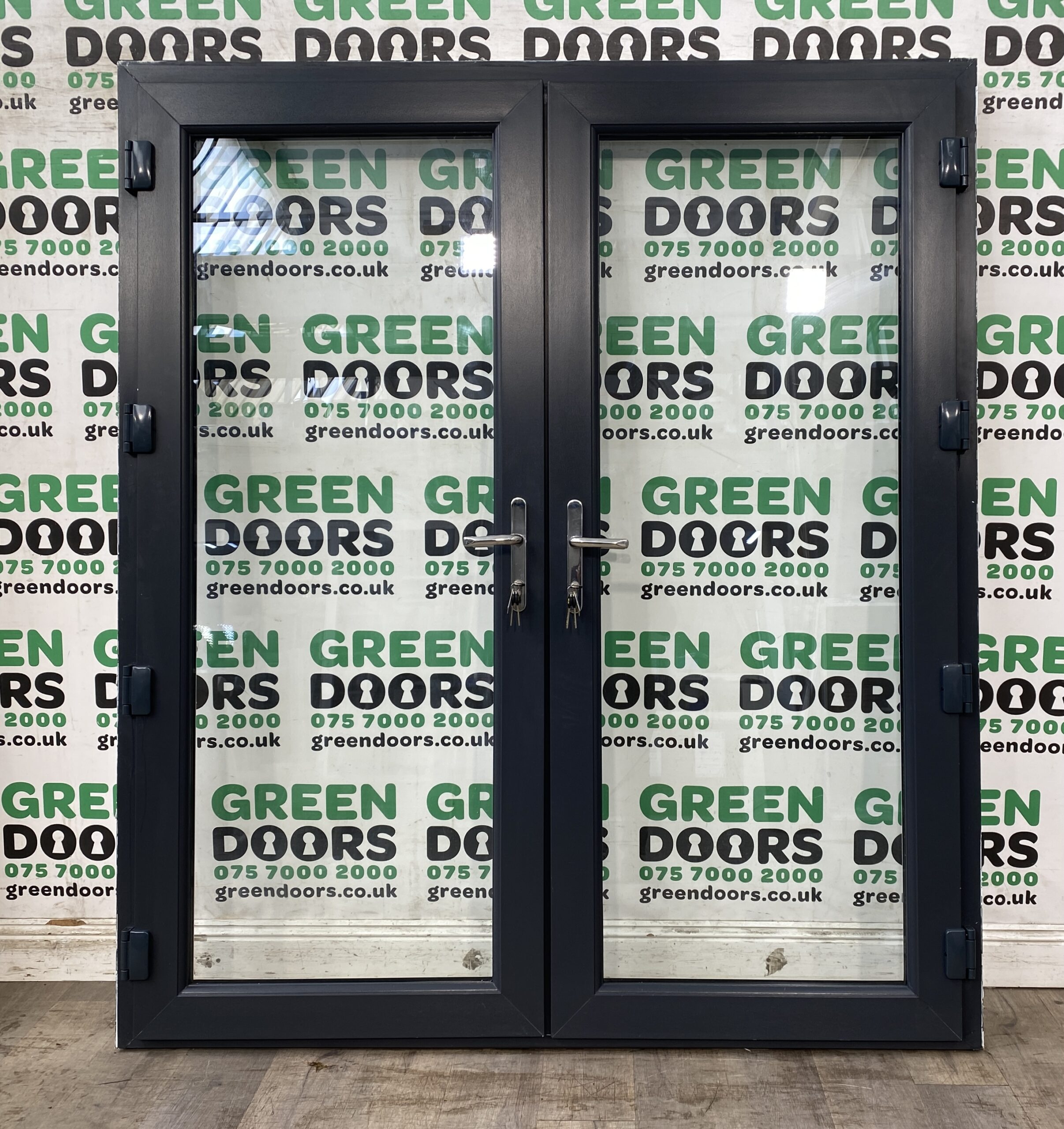 UPVC GREY FRENCH DOORS EXTERNAL USED EXTERIOR PLASTIC DOUBLE GLAZED PATIO