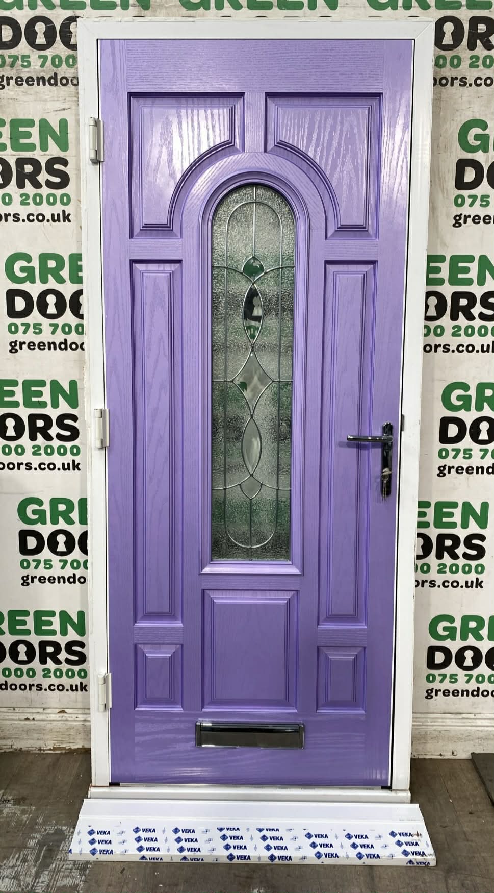 COMPOSITE DECORATIVE FRONT DOOR LEADED DIAMOND FROSTED GLASS PINK PURPLE VIOLET