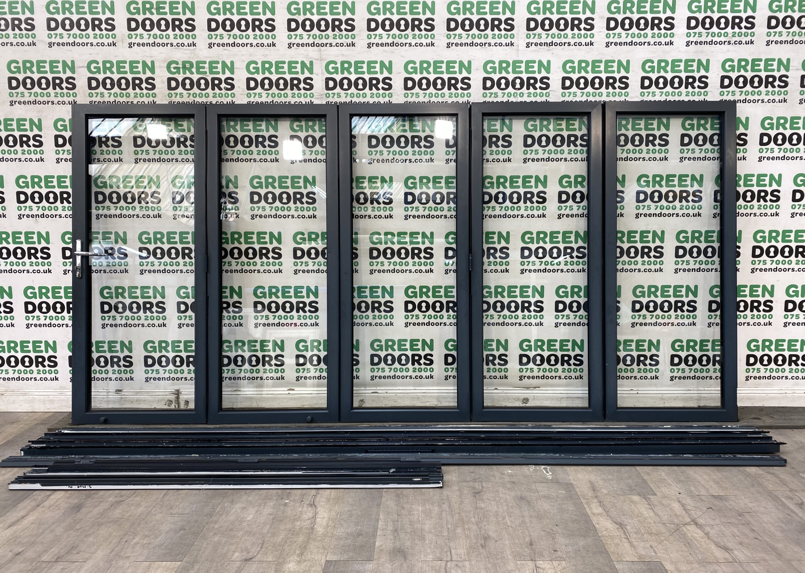 OUTARDS OPENING BI-FOLDING DOORS ANTHRACITE GREY ALUMINIUM EXTERNAL RAL 7016