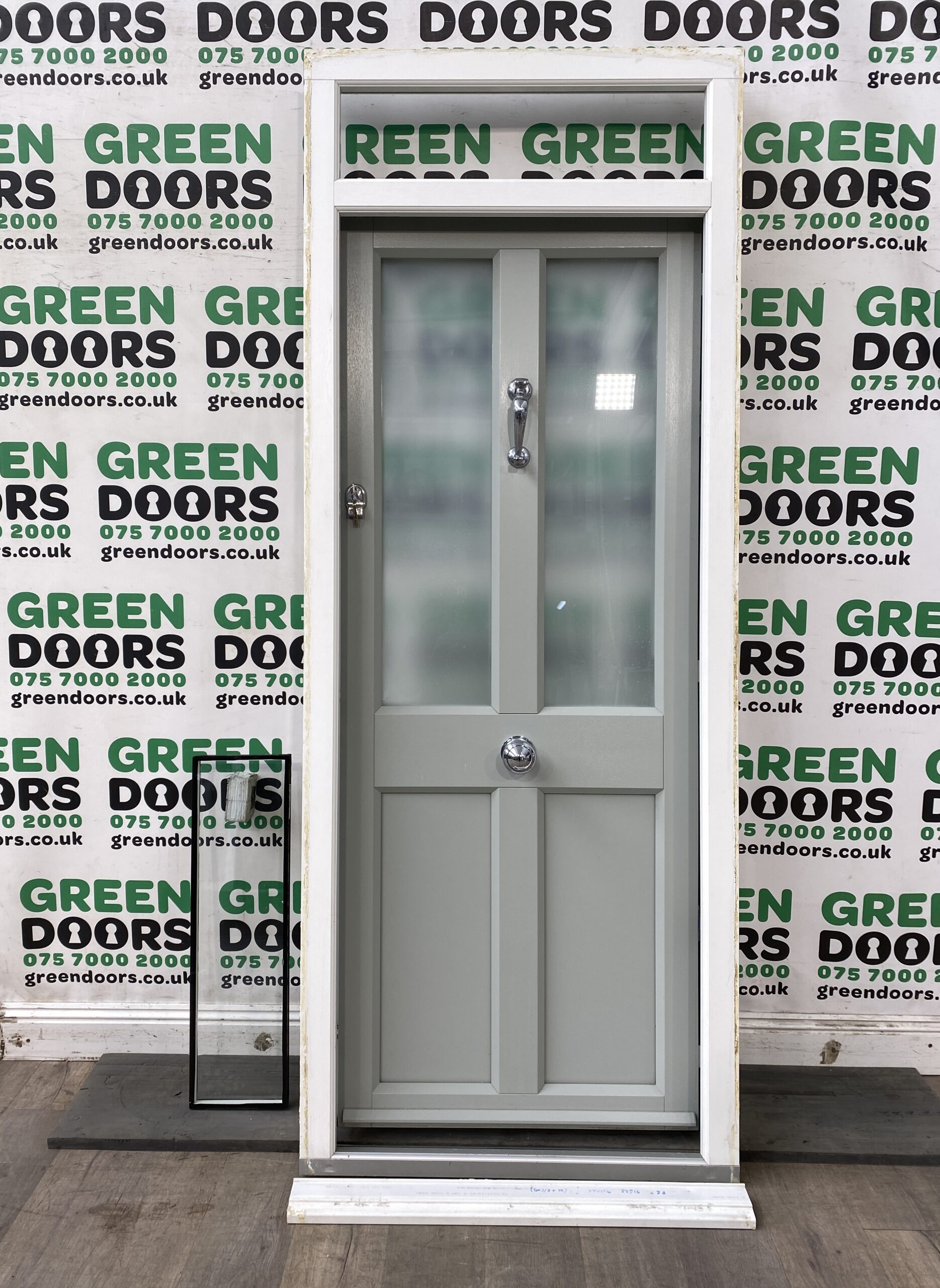 TALL COMPOSITE FRONT DOOR GREY WITH TOPLIGHT EXTERNAL EXTERIOR WOODGRAIN MODERN