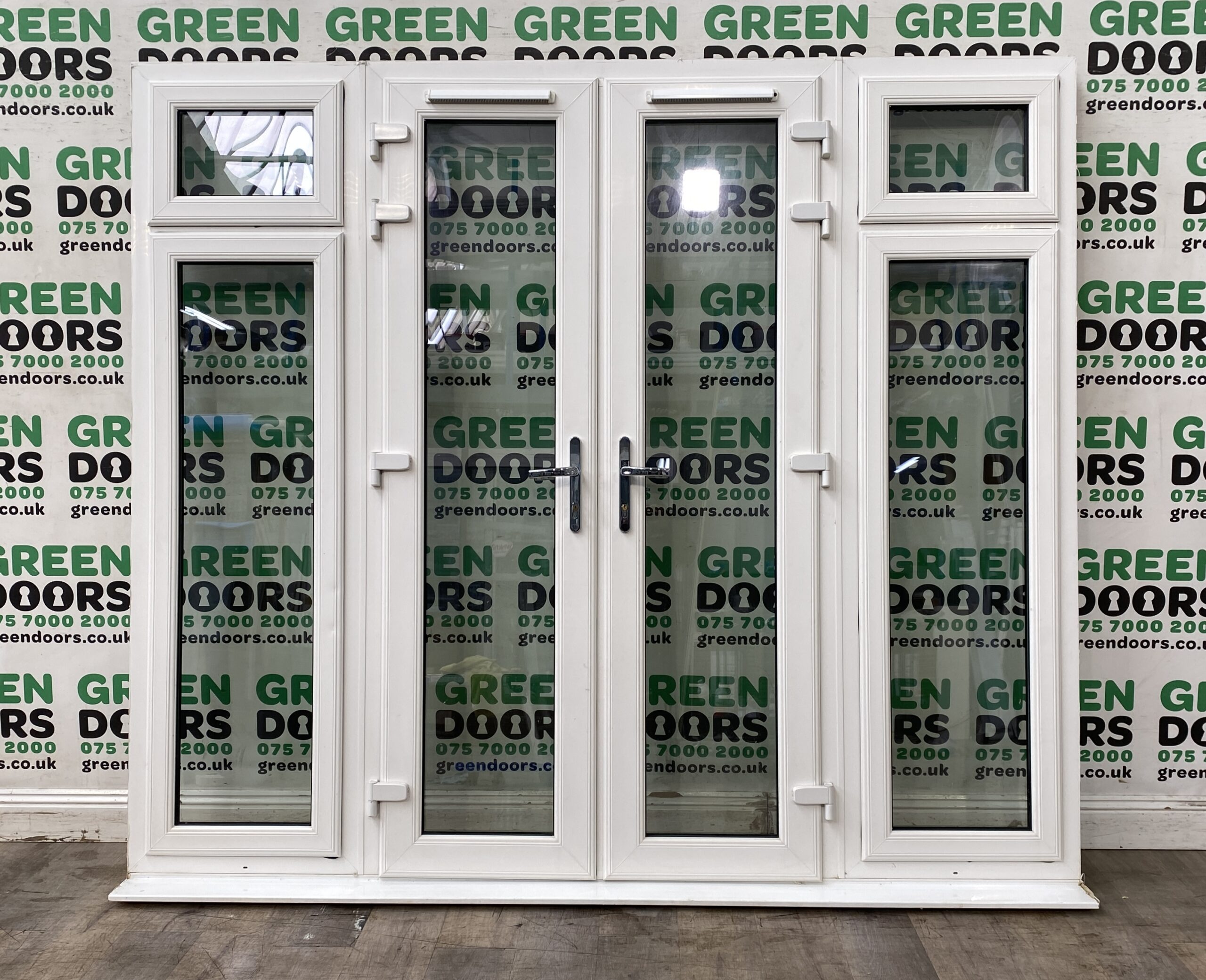 UPVC WHITE FRENCH DOORS WITH SIDE WINDOWS LIGHTS EXTERNAL EXTERIOR DOUBLE