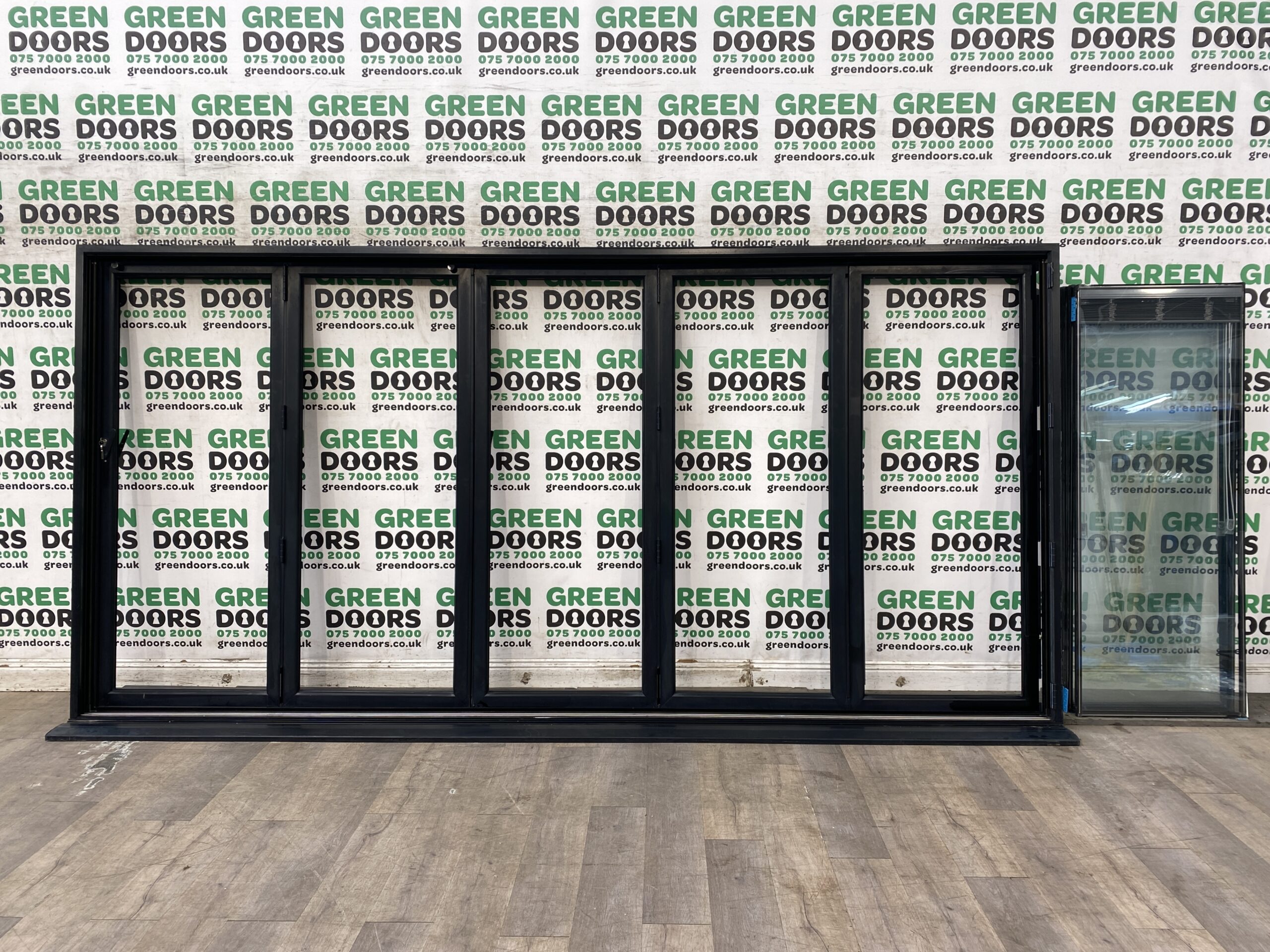 INTEGRAL BLINDS BIFOLDING DOORS BIFOLDS BLACK EXTERNAL BI FOLDING 5 PANE USED