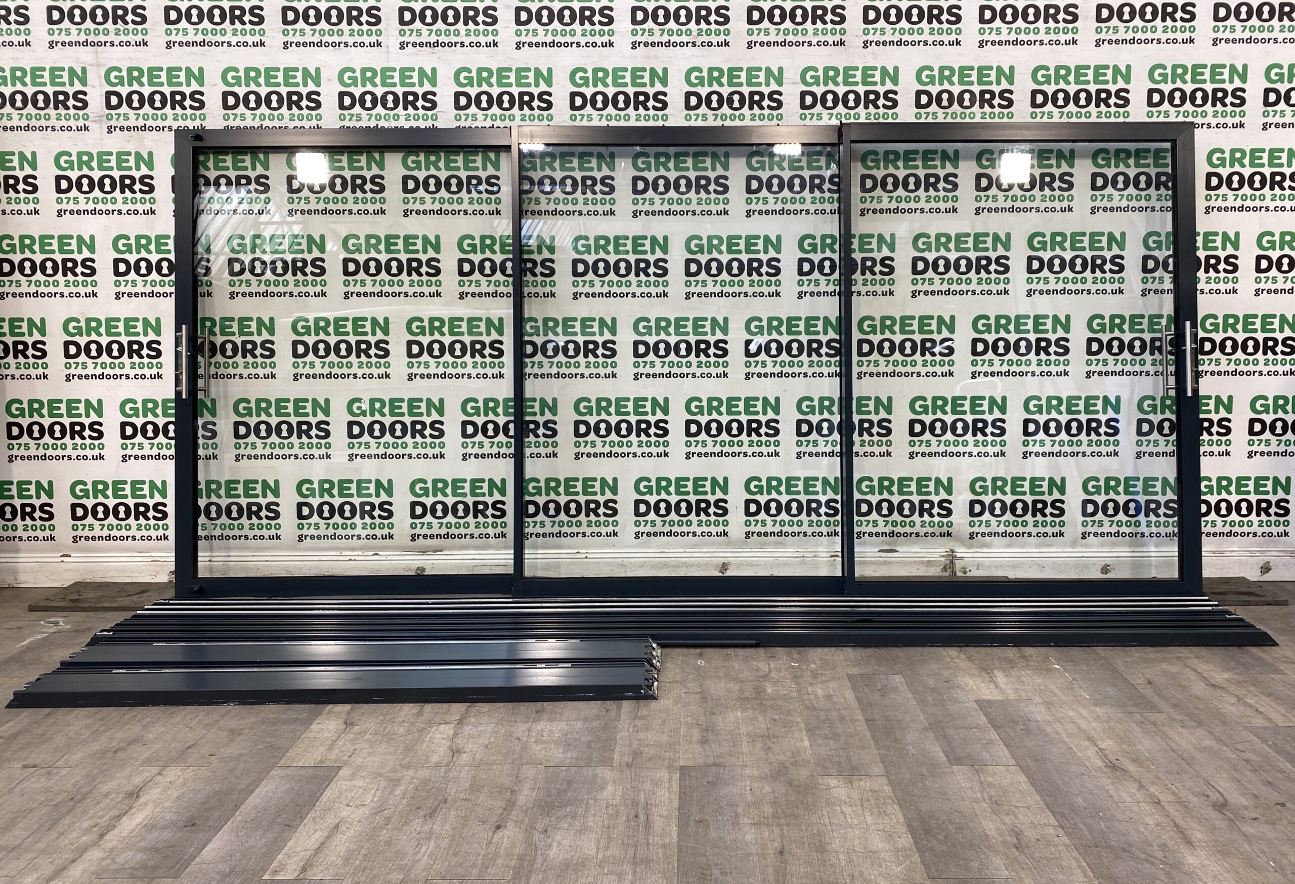 ANTHRACITE GREY SLIDING DOORS PATIO SLIDERS ORIGIN EXTERNAL 3 PANES RAL 7016