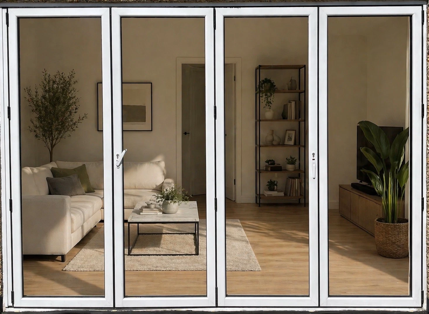 WHITE ALUMINIUM BI-FOLDING DOORS SLIDING PATIO DOUBLE GLAZED ALI PATIO EXTERNAL