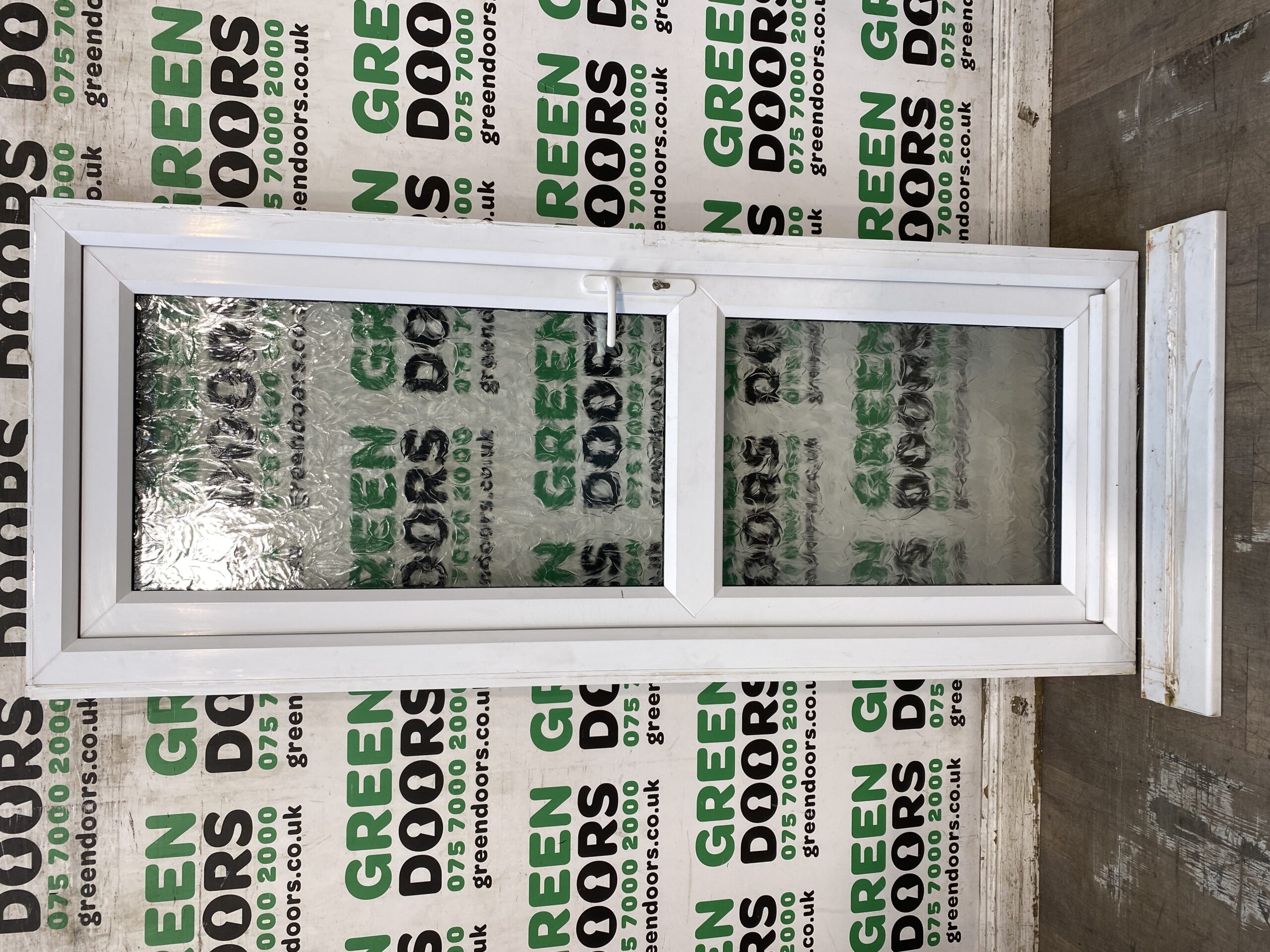 THIN NARROW BACK DOOR HALF PANEL WHITE DOUBLE GLAZED EXTERNAL USED UPVC FROSTED