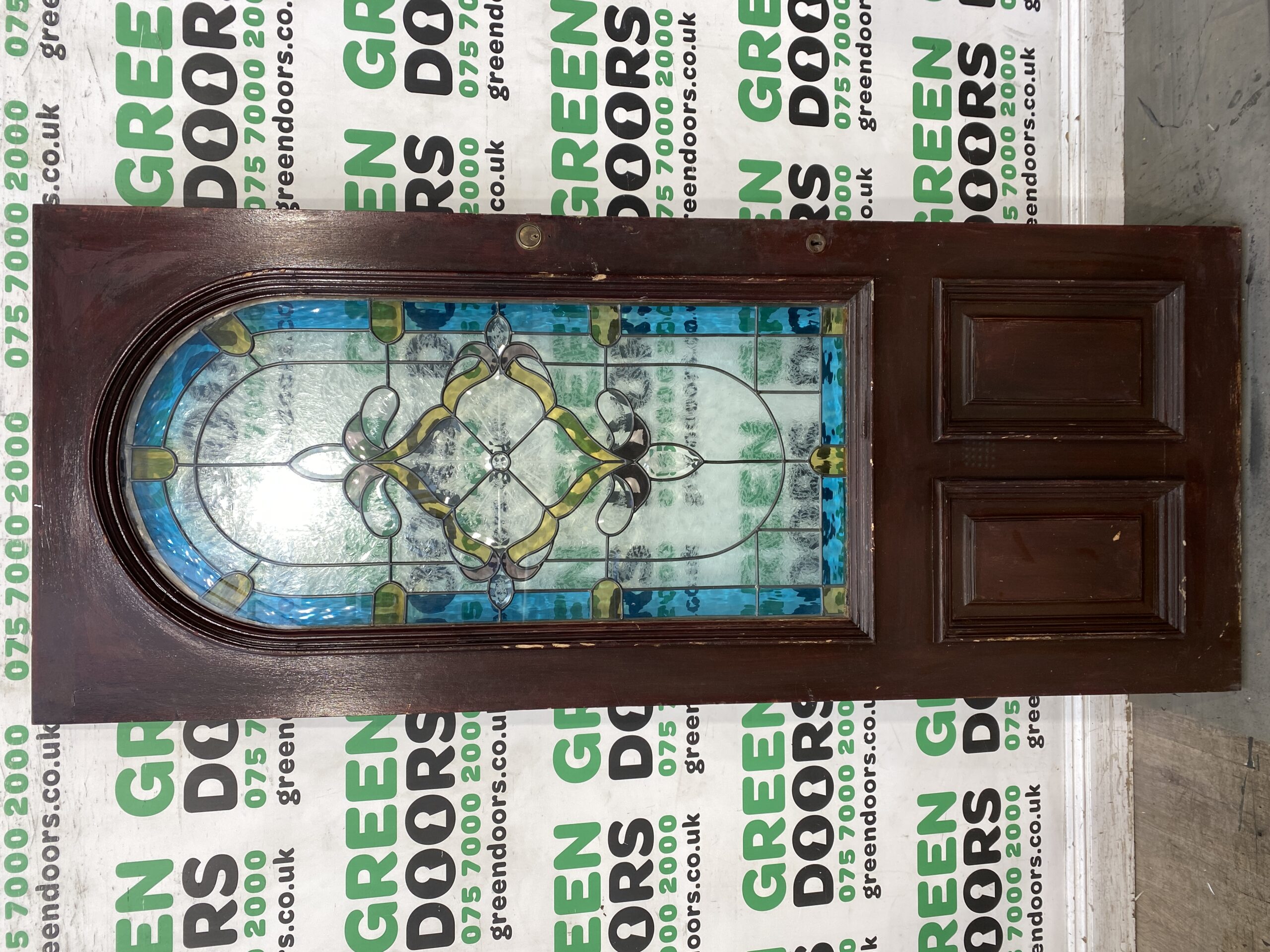 STAINED GLASS FRONT DOOR HARDWOOD DECORATIVE WOODEN TIMBER EXTERNAL 1930s BACK