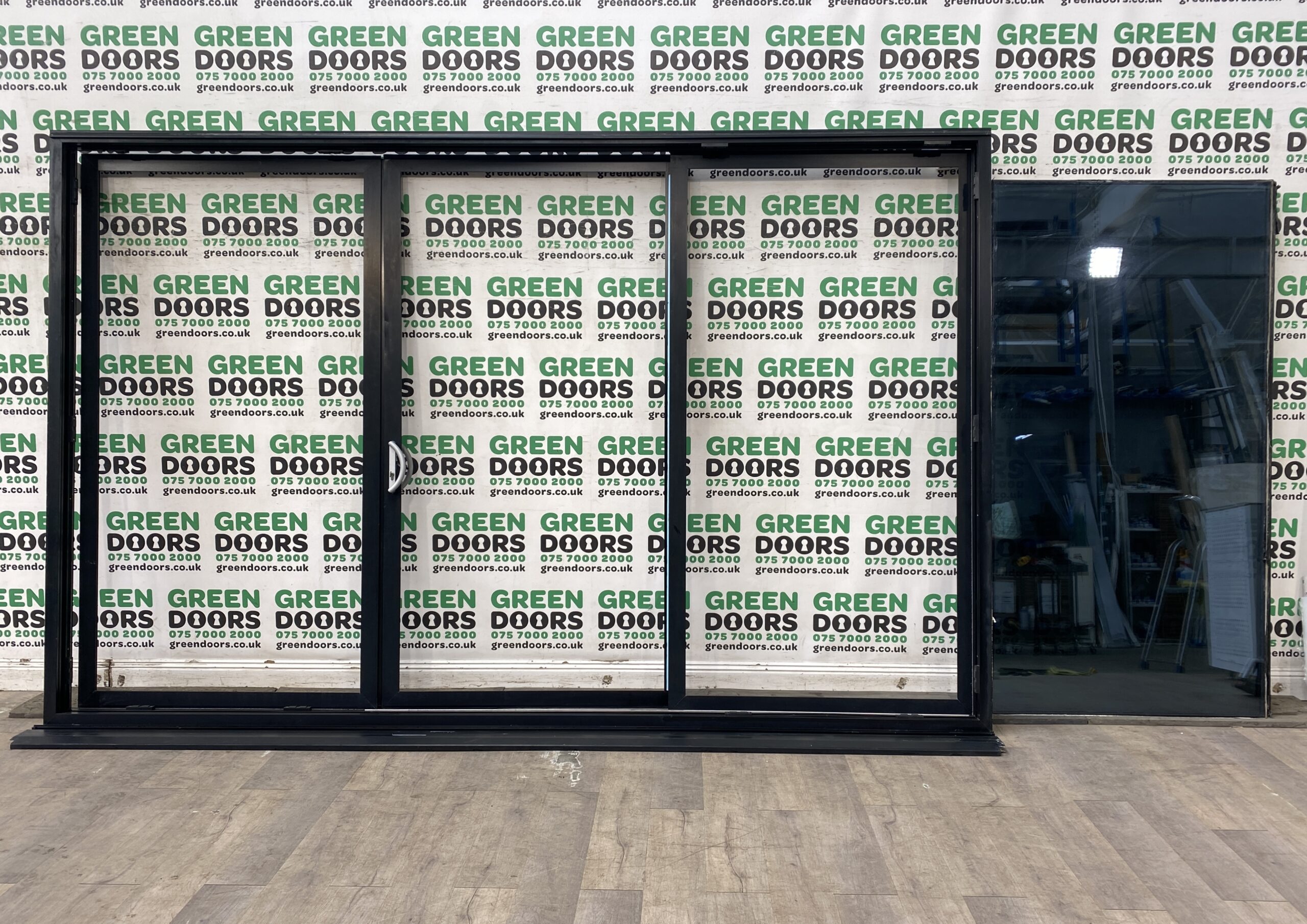 BLACK PATIO SLIDING DOORS SLIDERS ALUMINIUM BACK ALI DOUBLE GLAZED EXTENSION