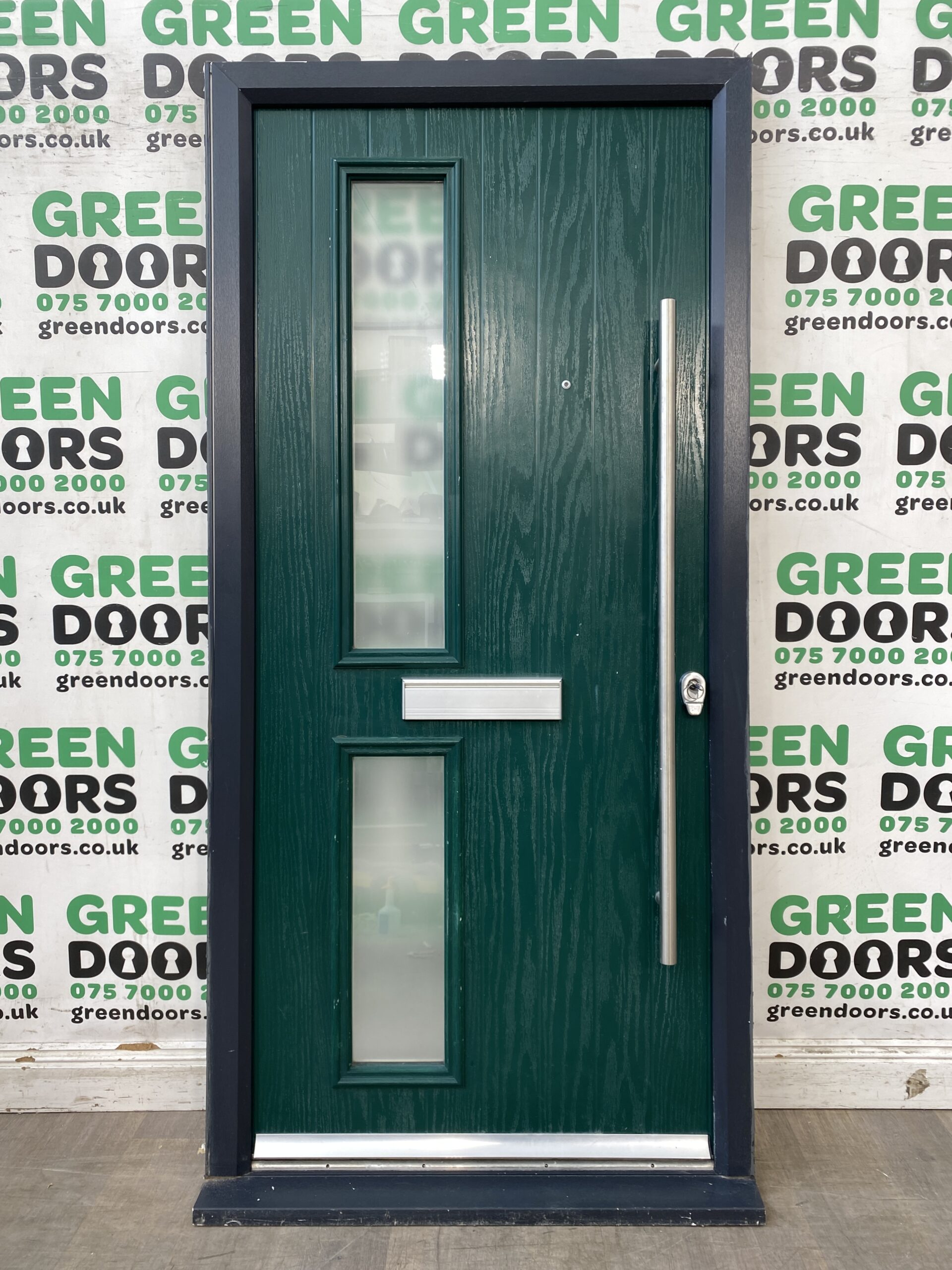 LONG BAR HANDLE FRONT DOOR ENTRANCE COMPOSITE DARK GREEN WHITE MODERN EXTERNAL