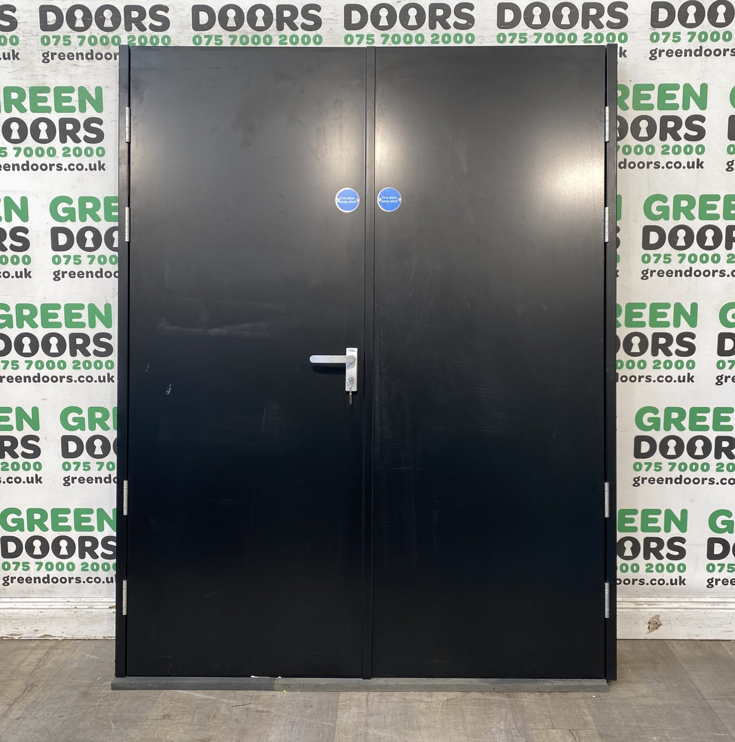 COMMERCIAL STEEL BACK DOORS DOUBLE FRENCH BLACK SHOP EXTERNAL WAREHOUSE FIRE