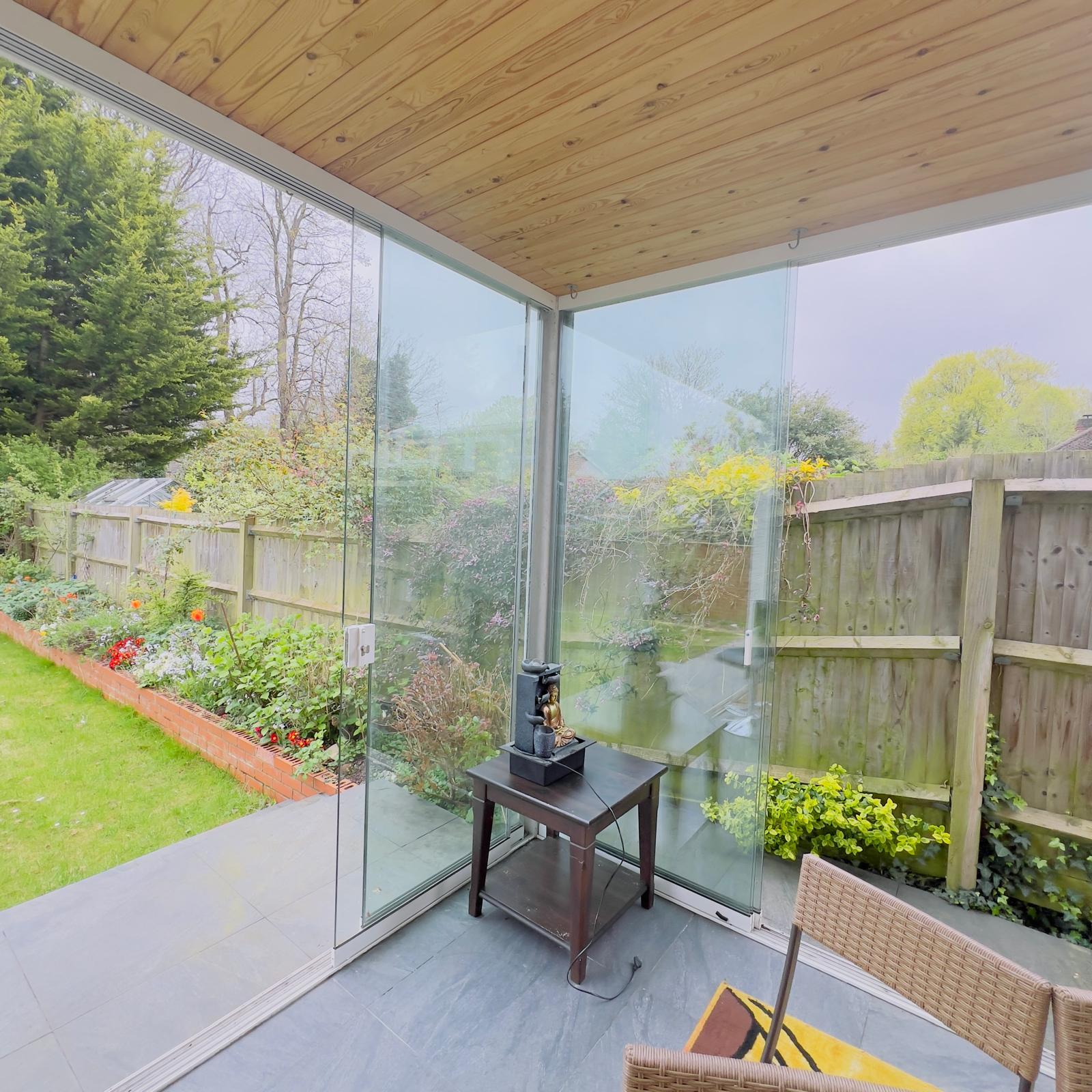 SLIDING PATIO EXTENSION DOORS CORNER FOLDING INFINITY AWNING WEINOR CONSERVATORY